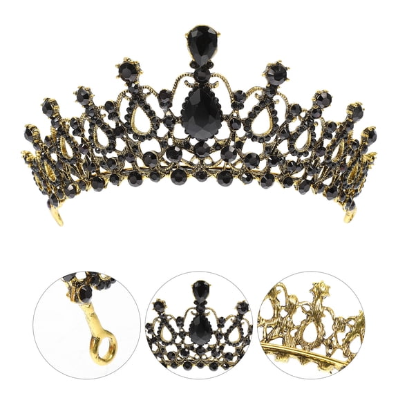 OUNONA Black Rhinestone Crown for Decoration Vintage Alloy Bridal Crown Perfect for Weddings and Special Occasions