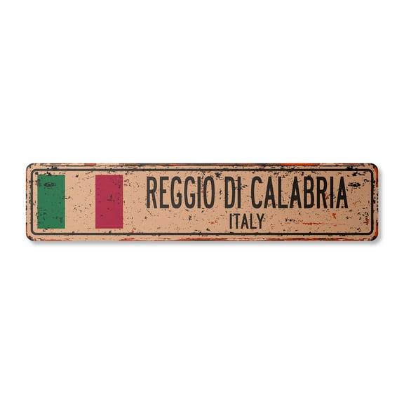 REGGIO DI CALABRIA ITALY Vintage Aluminum Street Sign Italian flag city country road rustic metal tin wall gift | Indoor/Outdoor | 18" Wide