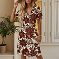 thumbnail image 3 of WTOBBY Women's Casual Vintage Floral Print Short Sleeve V-Neck Dress with Flutter Sleeve Detail, Bohemian Inspired for Everyday Fashion,Wine 2XL, 3 of 4