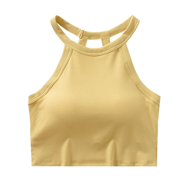 AherBiu Camisoles Courtes pour Femmes avec Soutien-Gorge Intégré, Tricot Côtelé, Col Licou, Décontractées pour Sorties