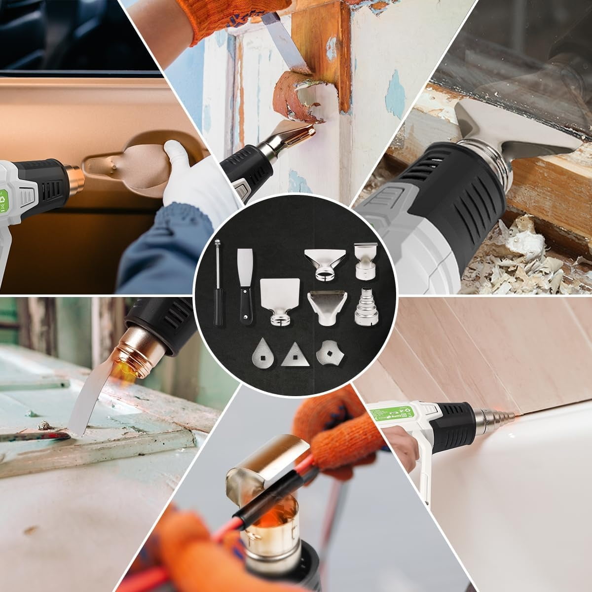 HUEPAR TOOLS 1500W 120V Hot Air Gun with LCD Digital Display, 122℉-1112℉ (50℃-600℃), Suitable for Water Pipe Defrosting, PVC Plastic Pipe Softening, Paint Drying, 10 Accessories