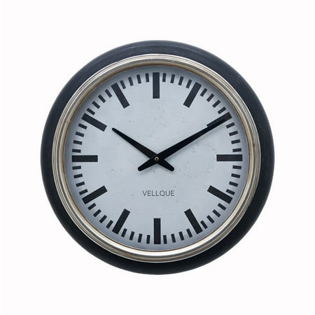 Parisloft Indoor 15.75Dia Black Battery Operated Modern Round Metal Wall Clock