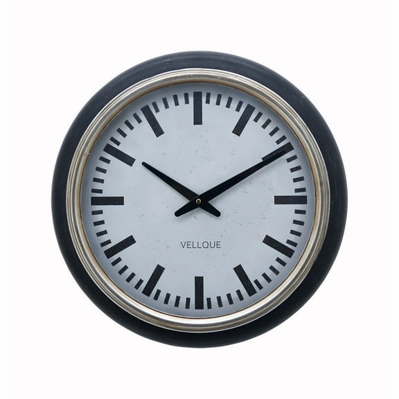 Parisloft Indoor 15.75"Dia Black Battery Operated Modern Round Metal Wall Clock