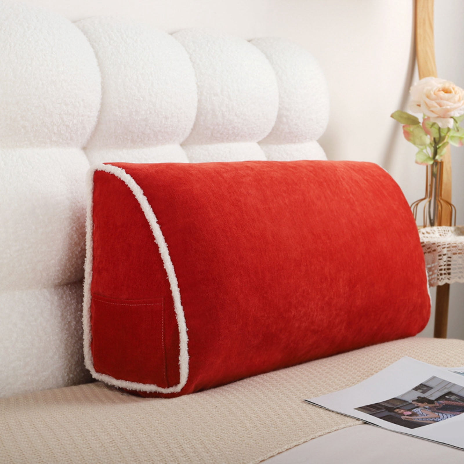 Triangular Wedge Pillow for Back Support â Chenille Reading Pillow with Removable Cover, 23.6x13.8x7.8in, Sofa & Bed Backrest Cushion, Lumbar Bolster for Sitting Up in Bed or Living Room