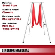 HECASA Yoga Aerial Rig Bracket with 20 Ft Red Silk 551 lbs 115 inch Yoga Swing & Hammock Kit Indoor Outdoor Aerial Yoga Stand Frame Yoga Body Swing Inversion Stand