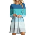 thumbnail image 1 of Robes d'Automne pour Femmes Col Rond Bloc de Couleur Robe à Manches Longues Décontractée Ample Tunique Évasée Mini Robes, 1 of 5