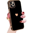 thumbnail image 2 of Compatible with iPhone 12 Pro Max Case for Women Girls, Luxury Gold Electroplate Plating Edge Love Heart Side Back Case with Full Camera Len TPU Cover Girly Slim Sleek Cute Case Black, 2 of 9