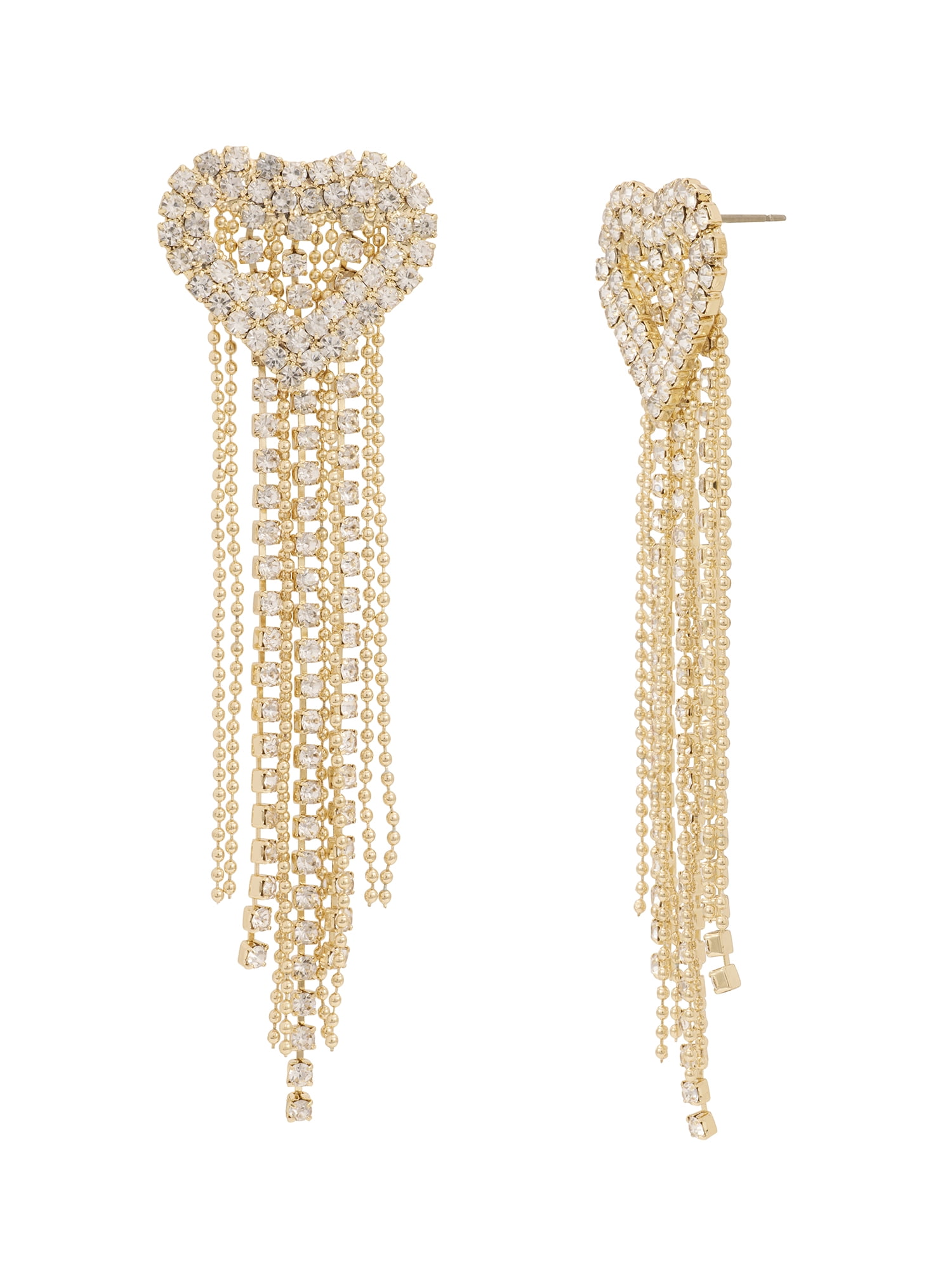 Madden NYC Women's Gold Tone Western Rhinestone Heart Fringe Chandelier Earrings