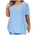 thumbnail image 1 of Top de Manga Corta de Verano para las Mujeres de Tamaño Grande Falso Bolsillo V-Cuello Camiseta, Mezcla de Poliéster Algodón Spandex Top Casual, Lavado a Mano Más Tamaño, 1 of 7