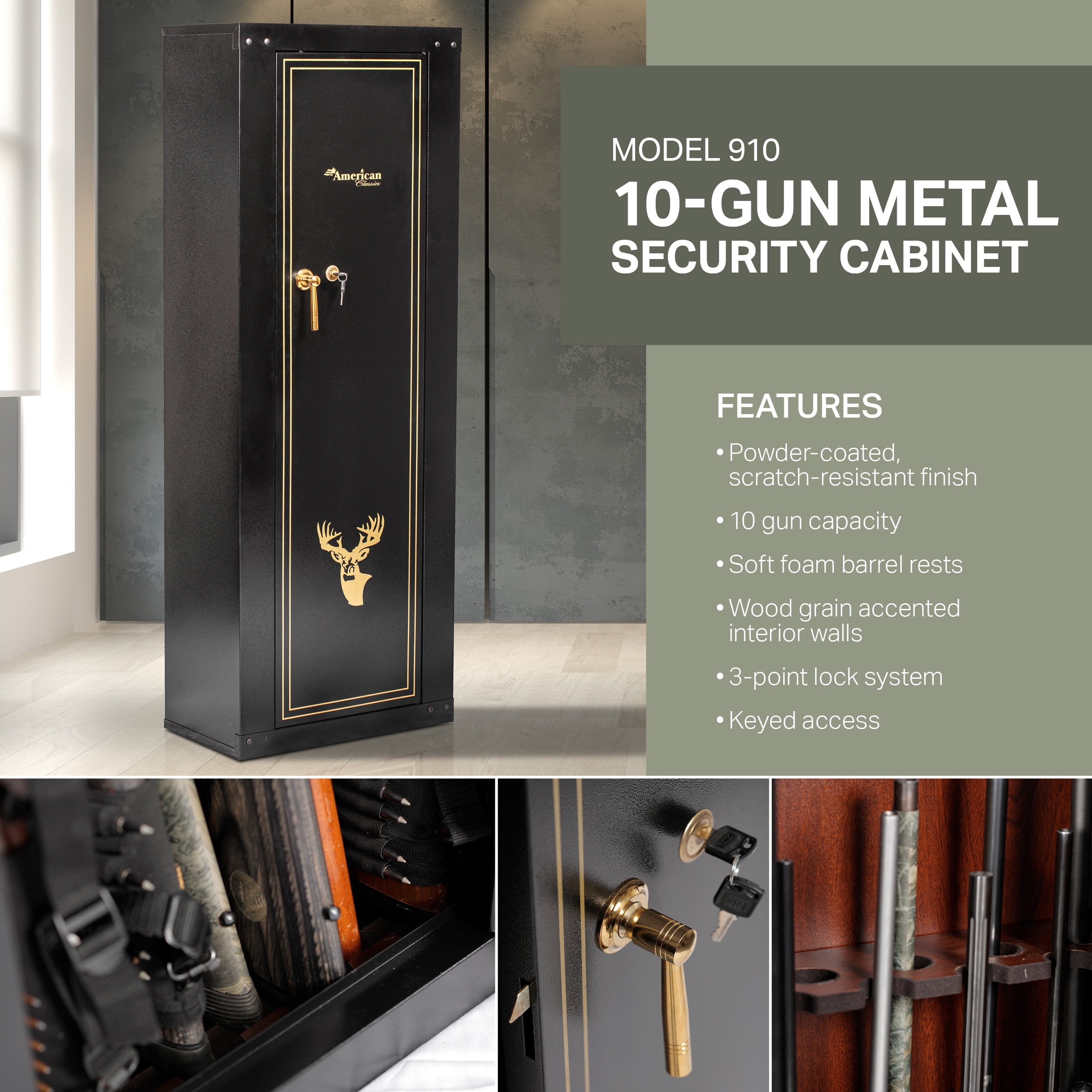 American Furniture Classics 724-10 Wood Gun Storage Cabinet, 10 Long Guns