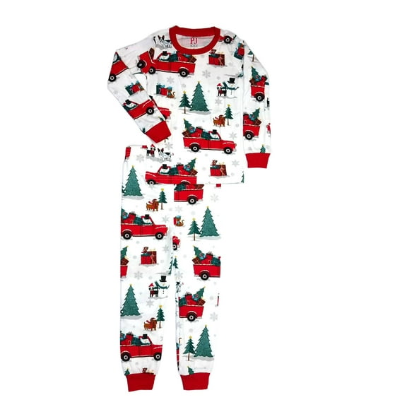Toddler Boy's Retro Christmas Pickup Truck Winter Holiday Cotton Pajama Set, Size 4T