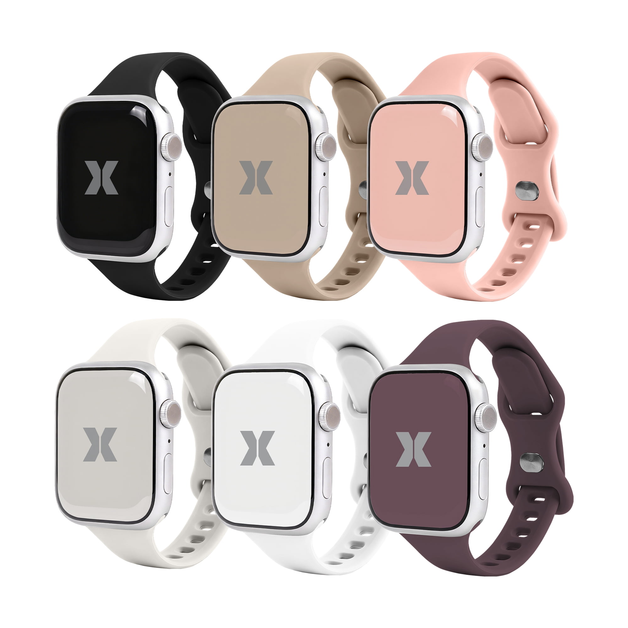 Xtreme 6-Pack Skinny Silicone Bands for Apple Watch Series 1-10 and Ultra 2, Slim Adjustable Smart Watch Bands, Assorted Neutral Colors