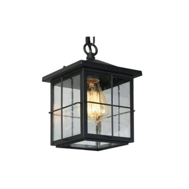 Seeded Glass Shade Black Outdoor Hanging Lantern 1-Light Coastal Pendant