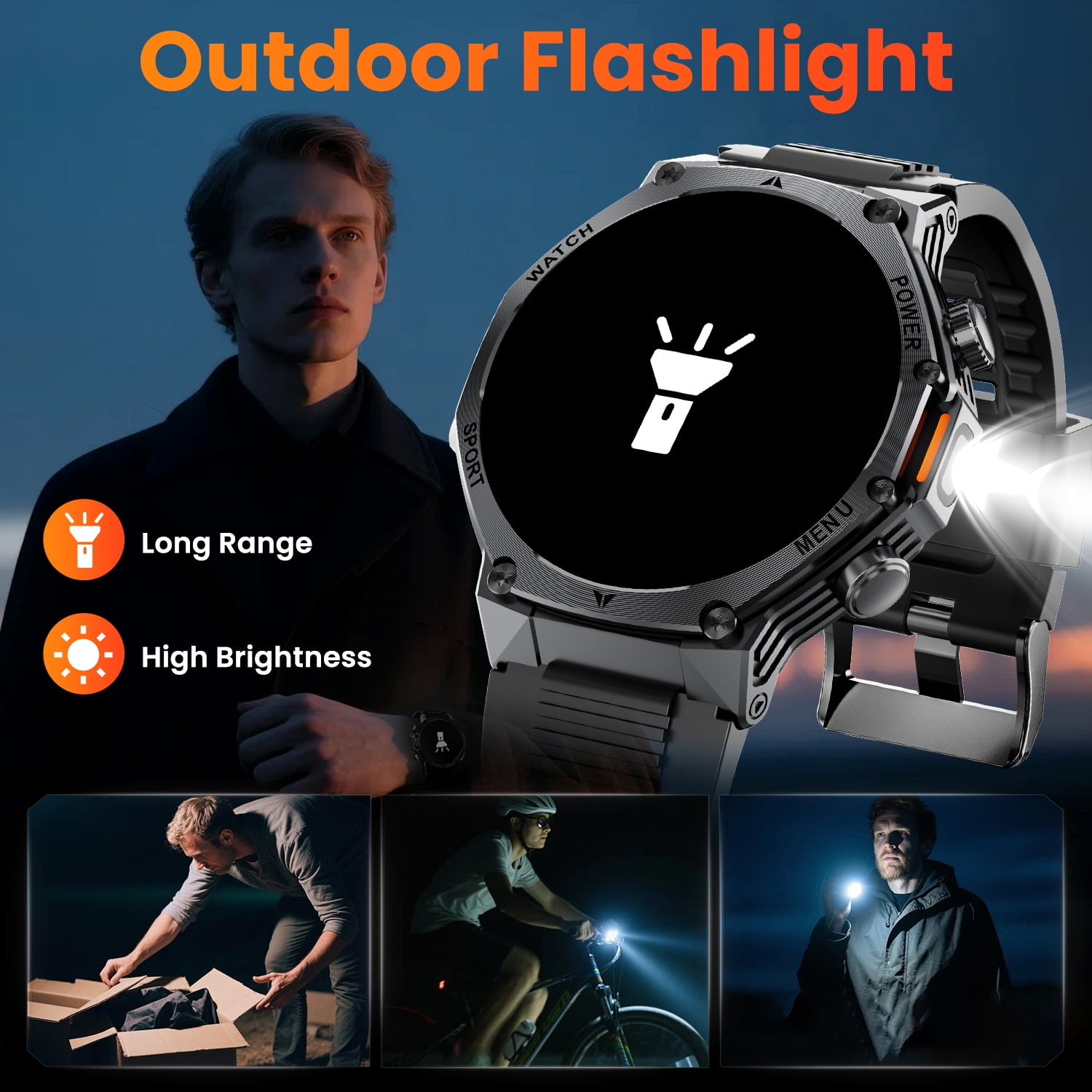 1.8-inch Military Men's Smartwatch fits for Android IPhone Devices with Fitness Tracker, Answer/Call/100 Multi-Sport Mode, IP67 Waterproof Sports Step Tracker (Black)