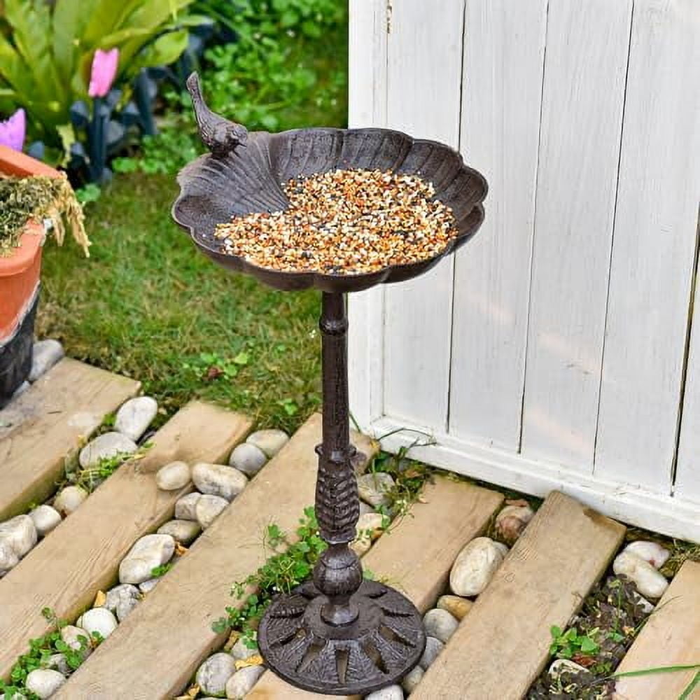 Sungmor Cast Iron Bird Bath for Outside, 21 Inch Height Garden Standing Bird Feeder, Antique Style & Shell-Shape Bird Bath Bowl, Decorative Pedestal Birdbath, Outdoor Yard Deck Patio Ornament