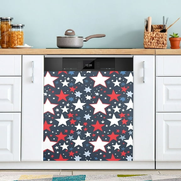 Red White Blue Stars Dishwasher Magnet Cover Magnetic Fridge Door Cover Home Kitchen Decor 23"x 26"