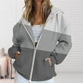 thumbnail image 2 of BODOAO Women's Full Zip Up Hoodie Fall Jacket Oversized Sweatshirt Zipper Long Sleeve Tops Color Block Long Sleeve Hooded Sweatshirts with Pockets Jacket Coat for Women Grey Xl, 2 of 4