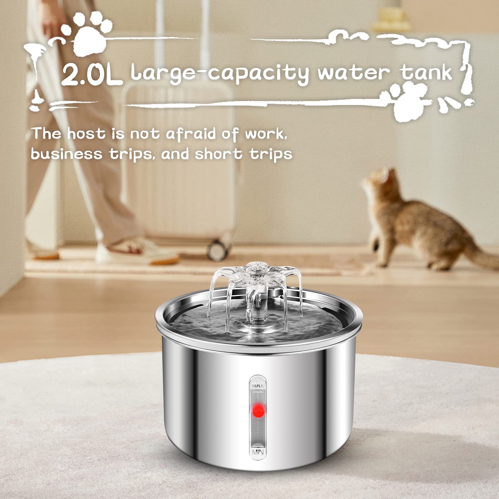 NOBRAND 2.0L Stainless Steel Pet Water Fountain with Accessories