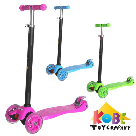 KOBE Junior Pro Mini Scooter - with 4 Swivel LED Light Up Wheels - Kids 2 to 6-yo - Pink