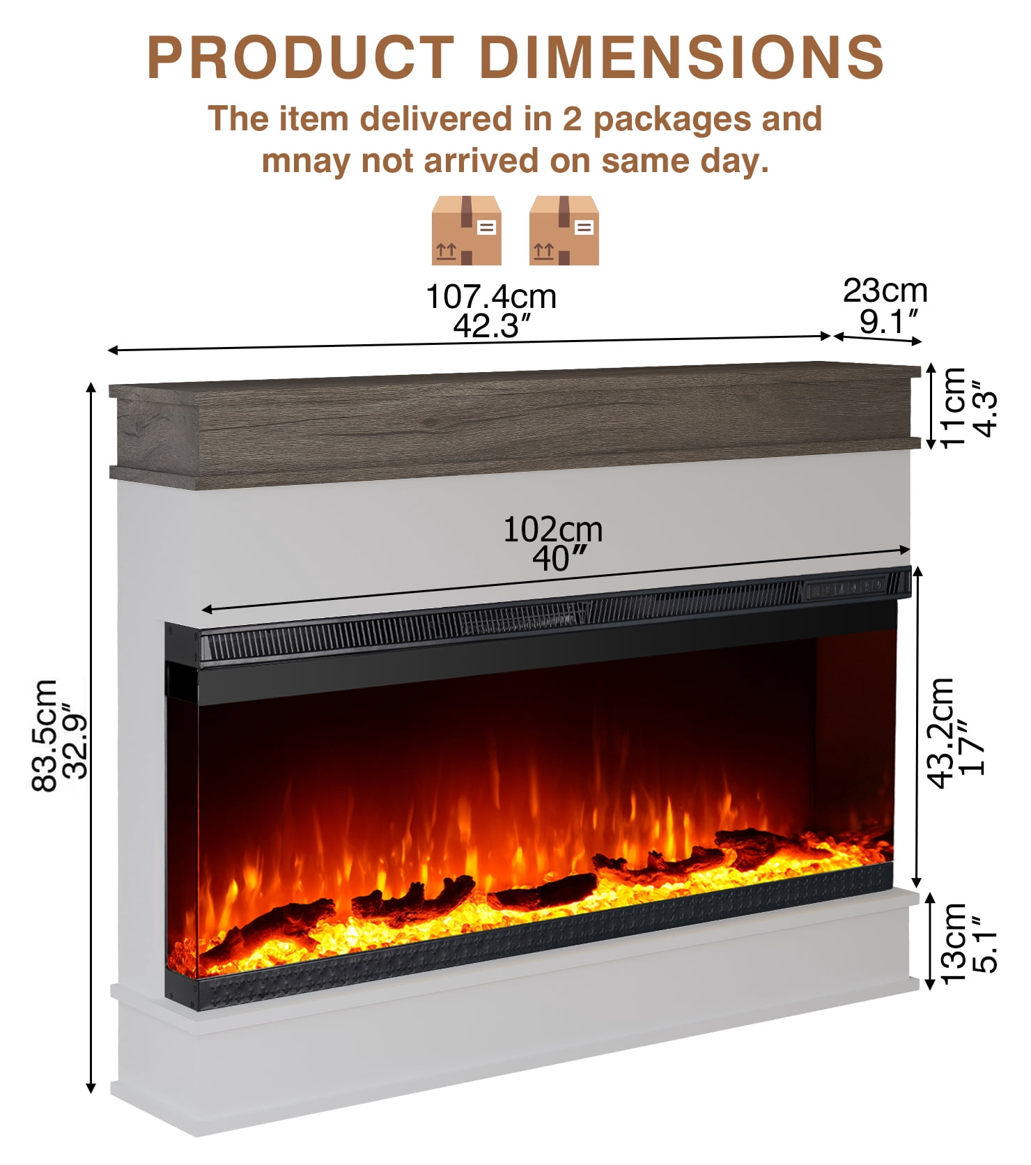 40" 3D Electric Fireplace with Mantel: Realistic Flame, Heating & Decor
