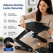 WorkEZ Best Adjustable Aluminum Laptop Stand and Lap Desk for Bed, Couch and Desk with Mouse Pad, Black