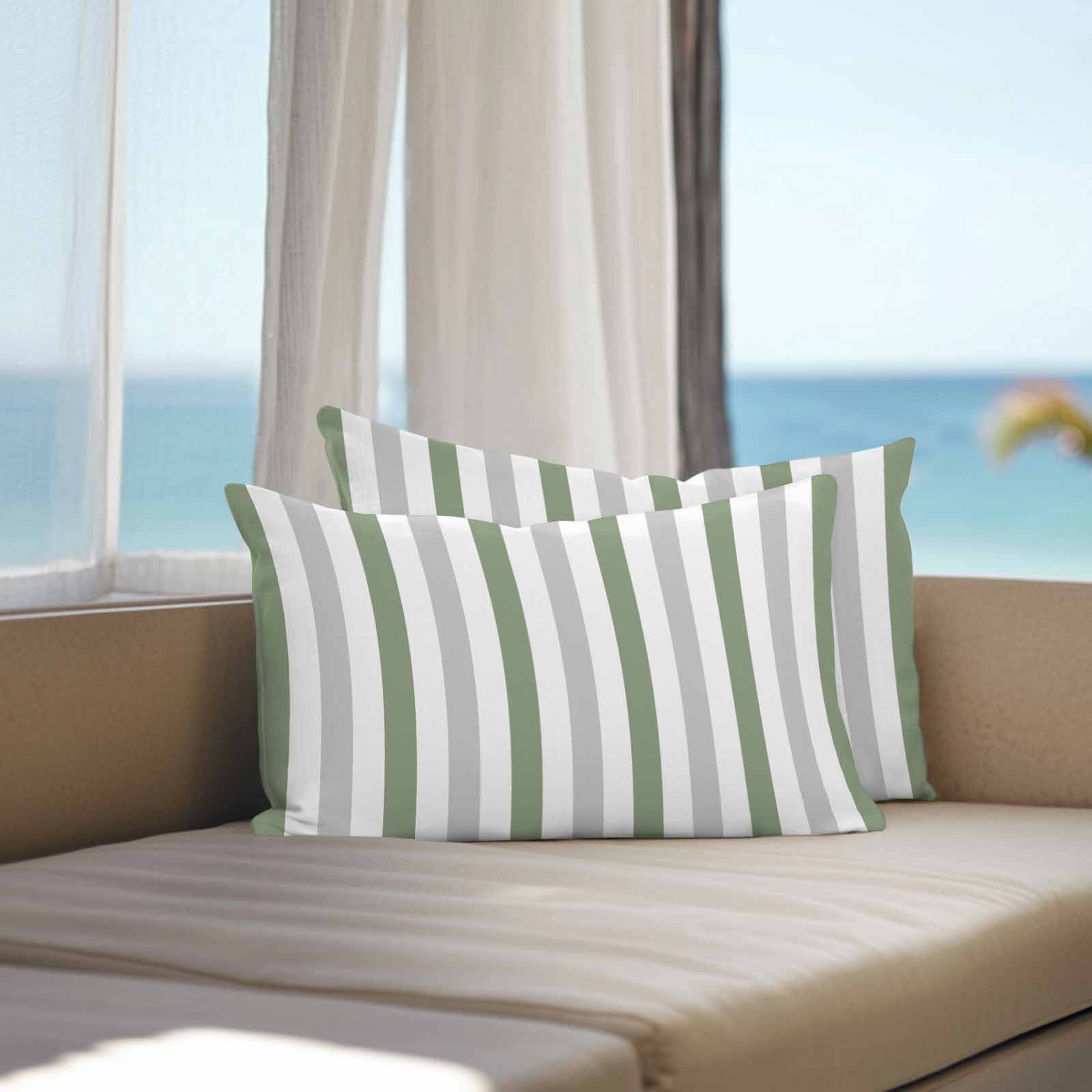 Outdoor Waterproof Throw Pillow Covers Set of 2 Sage Green Gray Stripes Decorative Pillowcases Lumbar Outdoor Pillows Cushion Case 20x12 Inch Lines Striped Patio Pillows for Couch Sofa Bed Garden