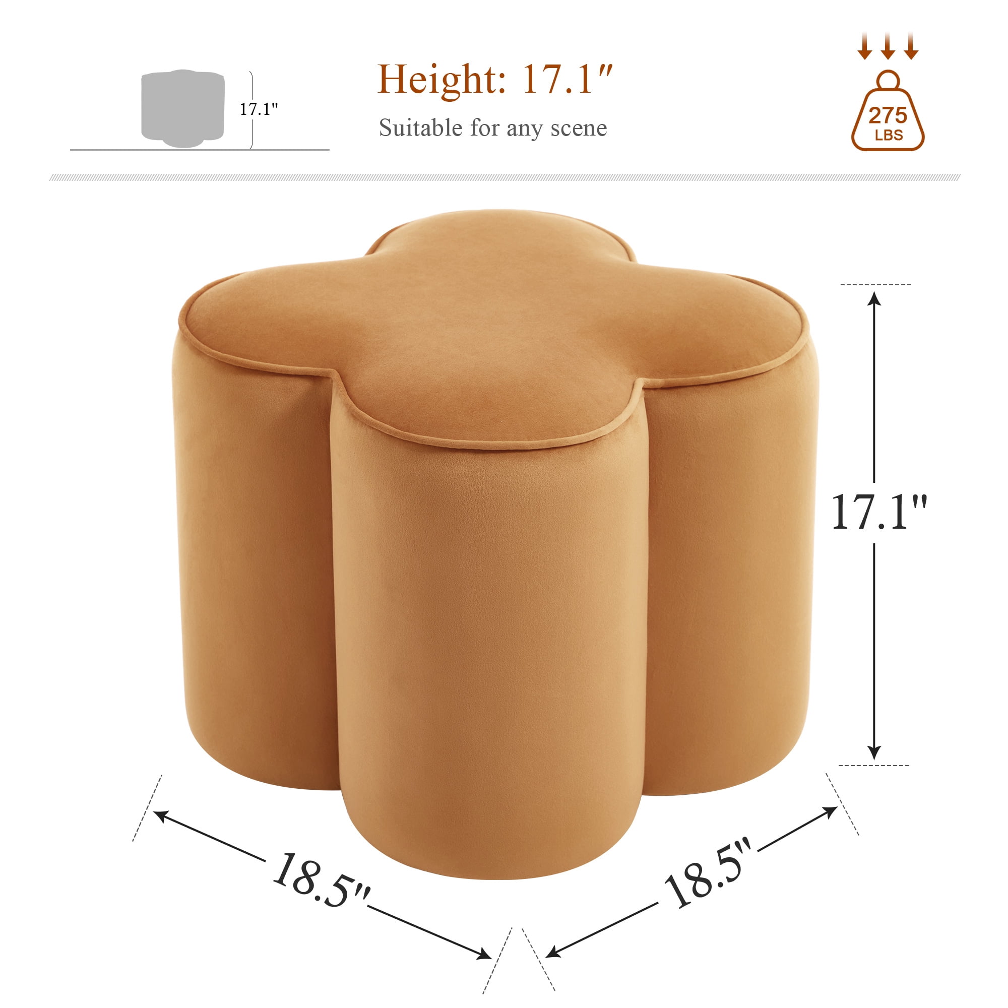 Zesthouse 18.5″ Velvet Fabric Ottoman, Modern Ottoman Coffee Table for Living Room, Flower Shaped Foot Stools, Upholstered Footrest Stool for Couch, Came