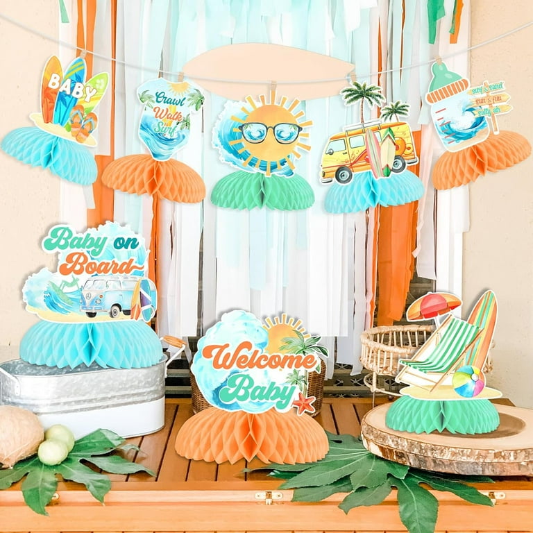  Wonmelody Surf Baby Shower Decorations 36PCS Baby On Board  Cupcake Toppers Baby Shower Table Decor Baby On Board Baby Shower  Decorations Welcome Baby Summer Beach Hawaiian Baby Shower Supplies : Toys