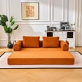 thumbnail image 3 of Convertible Sleeper Sofa Bed with Cylindrical Pillow, Corduroy Folding Mattress Couch for Living Room, Bedroom, Studio, Orange, 3 of 7