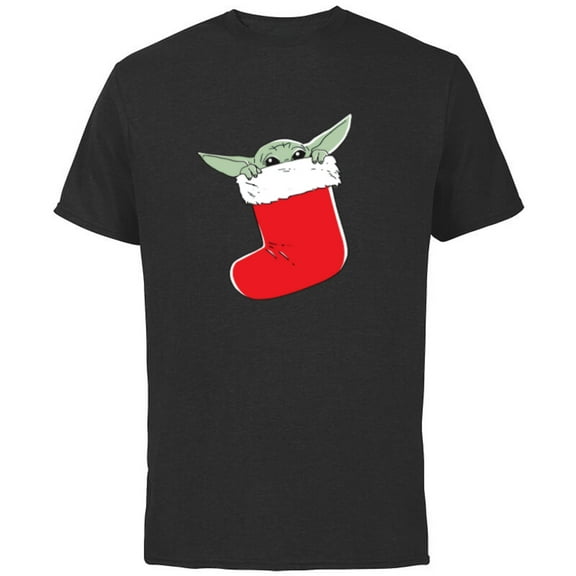 Star Wars The Mandalorian Grogu Christmas Holiday Stocking - Short Sleeve Cotton T-Shirt for Adults - Customized-Black