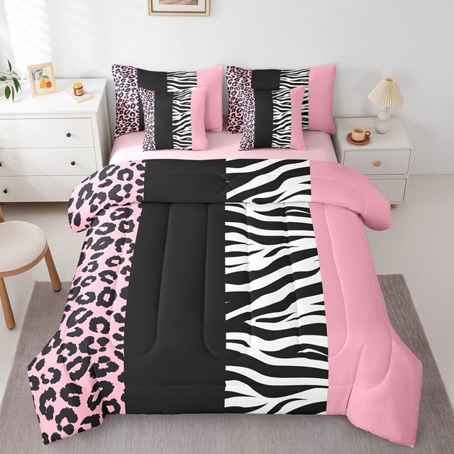 Erosebridal Zebra Leopard Print Bedding Full Size, Rectangle Geometric Bed in a Bag Full size, Animal Decorative, Reversible