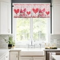 thumbnail image 2 of Valentines Day Gnomes Pink Roses Curtain Valance for Windows/Living Room/Kitchen/Bathroom, Lover Tree Pink Romantic Floral Short Rod Pocket Tier Curtain Geometric Heart Window Treatment Panel 54x18, 2 of 6