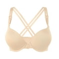 thumbnail image 3 of YANDW Women's Push Up Bra Racerback Front Closure Criss-Cross Padded T-Shirt Bras Underwire Add Cup, Beige 32B, 3 of 6