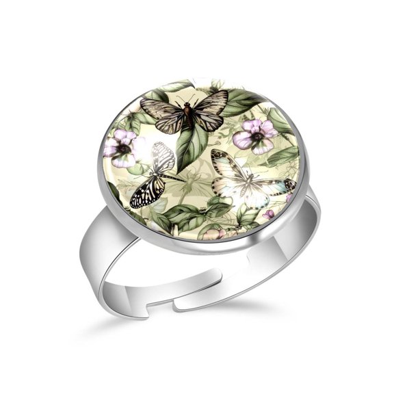 PhooArto Blooming Flower Butterfly Pattern Stainless Steel Rings for Women, Open Adjustable Ring Promise Ring Jewelry Gifts