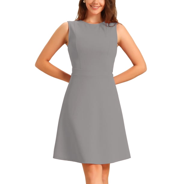 INSPIRE CHIC Ropa de Mujer para Trabajar Vestidos Midi A-Line Sin Mangas de Color S Gris Claro