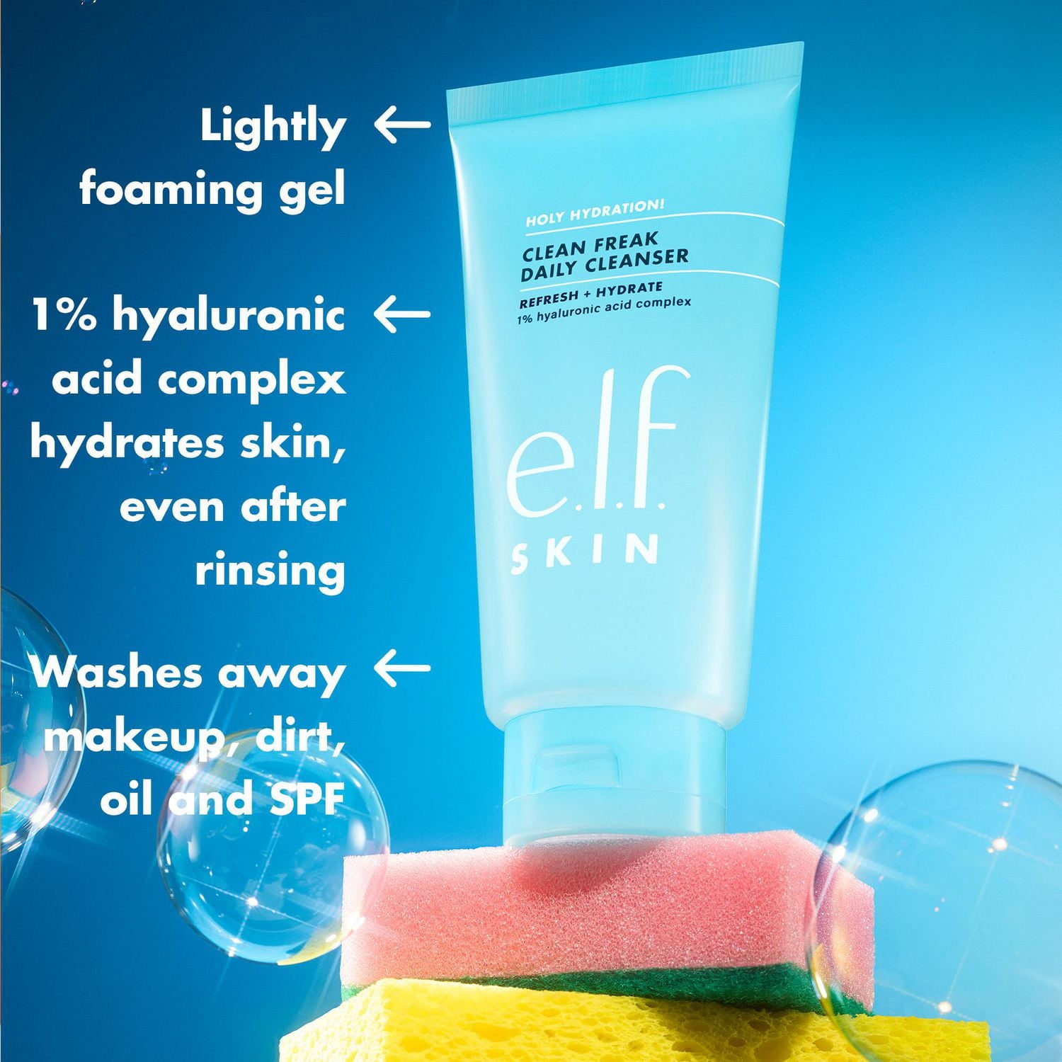 e.l.f. Cosmetics Holy Hydration! Clean Freak Daily Cleanser, 1% hyaluronic acid complex, 162ml