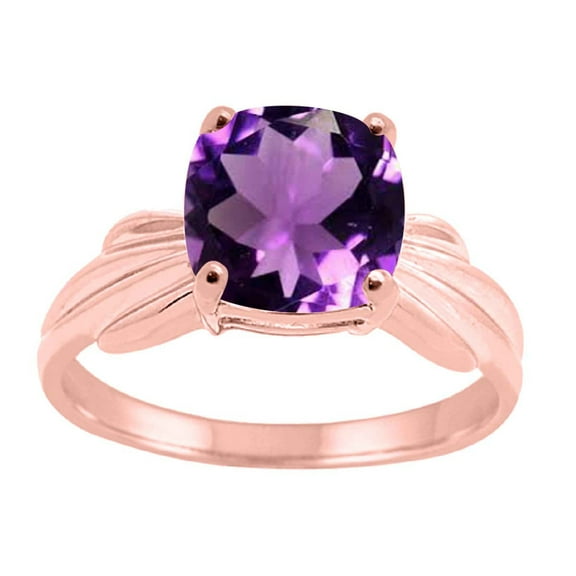Mauli Jewels Rings for Women 2.25 Carat Cushion Cut Amethyst Ring 4-Prong 10K Rose Gold