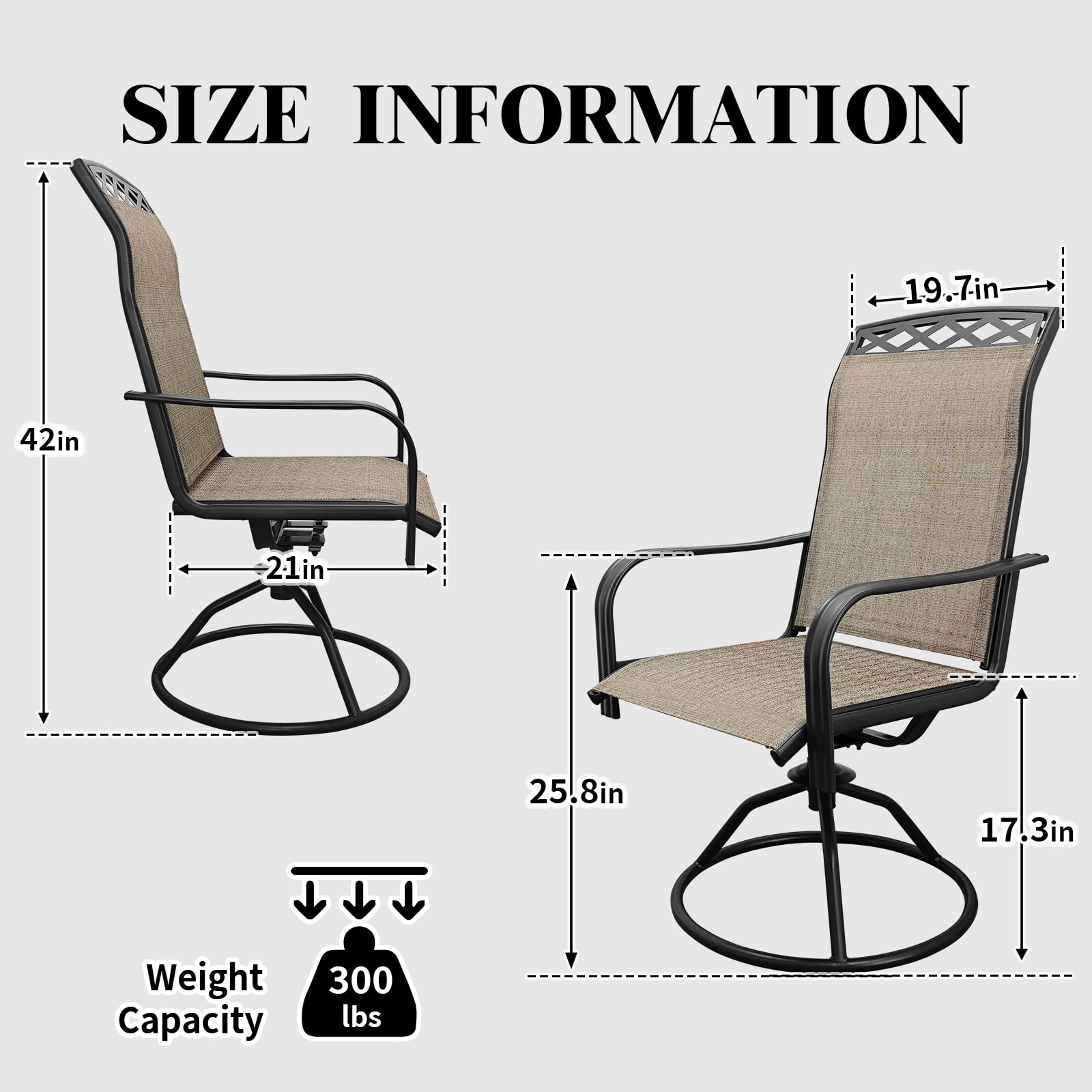 Patio Swivel Chairs Set of 2, Waterproof Outdoor Dining Chairs with All-Weather Textilene Mesh, High Back Rocker Chairs for Deck, Garden, and Backyard (Beige)