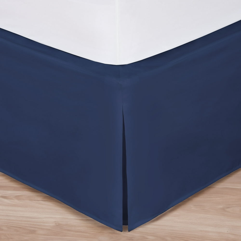 Queen Size Navy Luxury Hotel Bed Skirt Tailored Pleat, 14" Drop