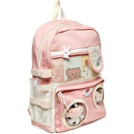 

Fuleadture-Kawaii Backpack with Beautiful Pin Accessories Kawaii Plush Pendant Beautiful Aesthetic Backpack Pink