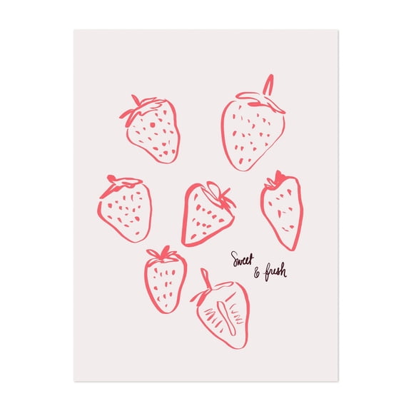 Sweet Strawberries - Drawing Fruit Kitchen Decor Minimalist Line Art Modern Art Quote Pop Art Unframed Wall Art Print 5 x 7 inches