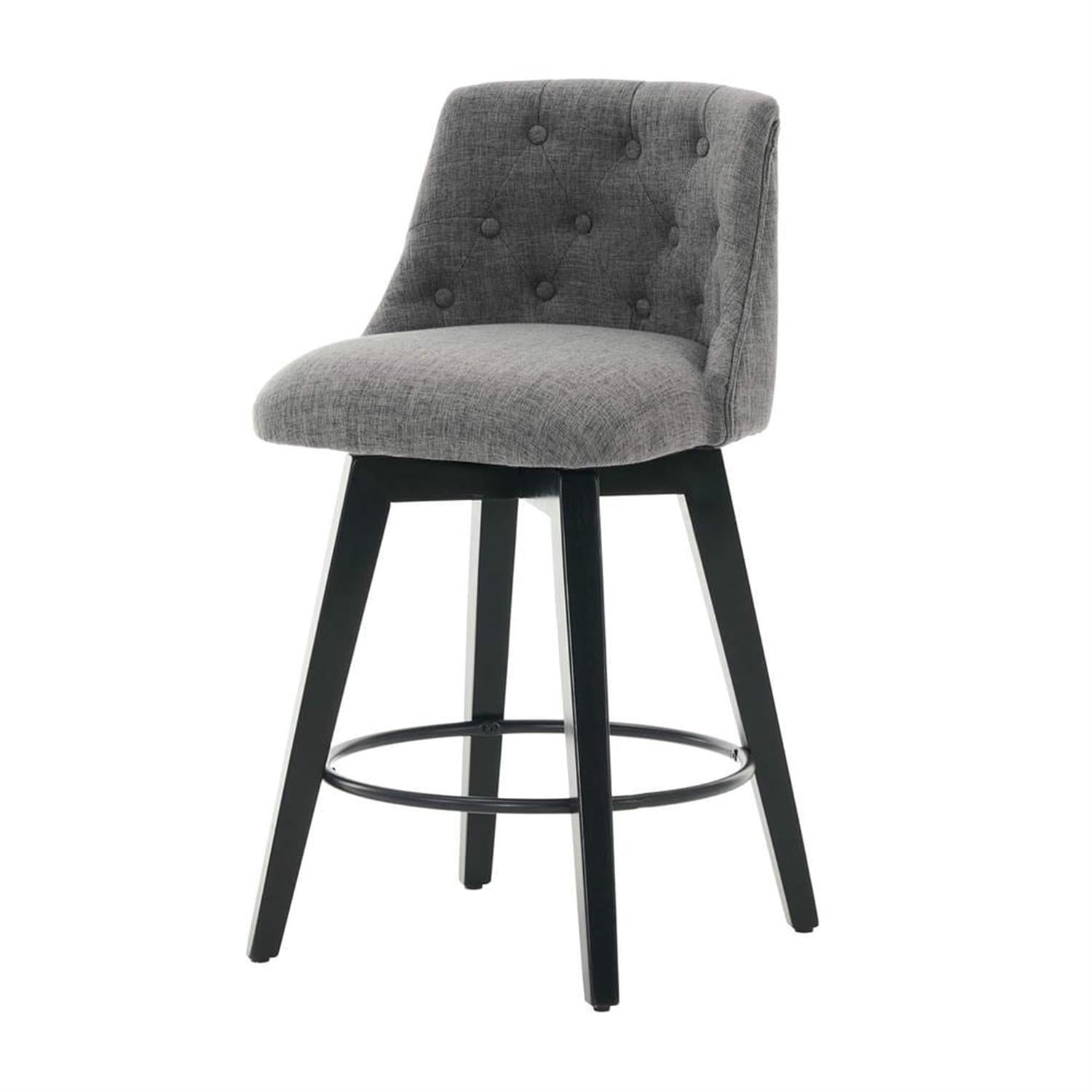 Demi Bonn 35" Counter Height Bar Stools Set of 2, Linen Fabric Swivel Barstools with Tufted Back, Kitchen Island Countertop Chairs for Dining Room, Gray