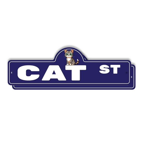 Cat (2 Pack) Plastic Street Sign - 6 Inch X 18 Inch Gift Feline Animal Pet Cute Playful Kitten