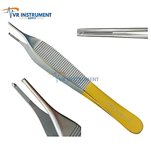 VR Instrument Supply German T/C Adson Tissue Forceps Toothed 1X2 4.75" Adson Kocher Configuration