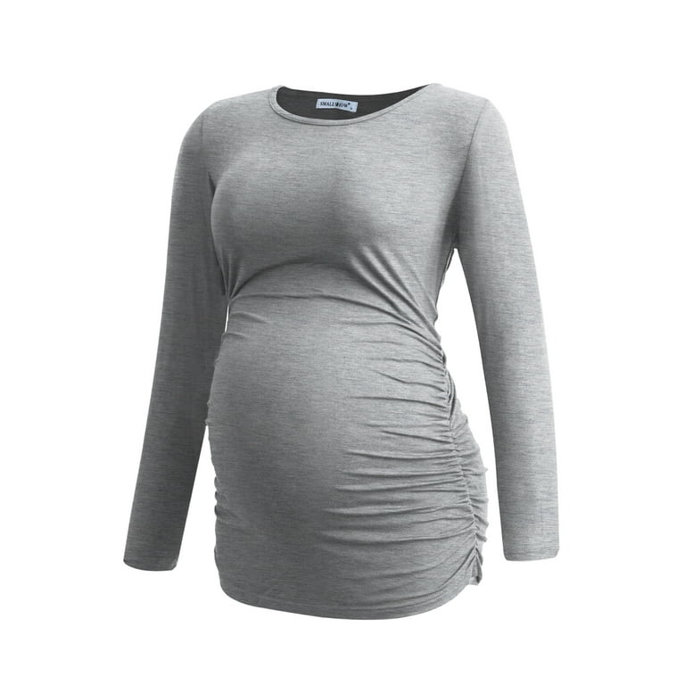 Smallshow Women's V Neck Maternity Clothes Tops Side Ruched Pregnancy T  Shirt Small Army Green-Black-Grey at  Women's Clothing store