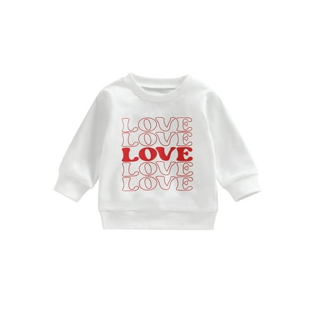

Valentine s Day Toddler Infant Baby Girls Boys Pullover Sweatshirt Long Sleeve Round Neck Heart Letter Print Ribbed Shirt Tops