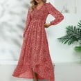 thumbnail image 2 of Women's V-Neck Puff Sleeve A-Line Dress High Waist Split Maxi Dress Bohemian Vacation Dresses, 2 of 7