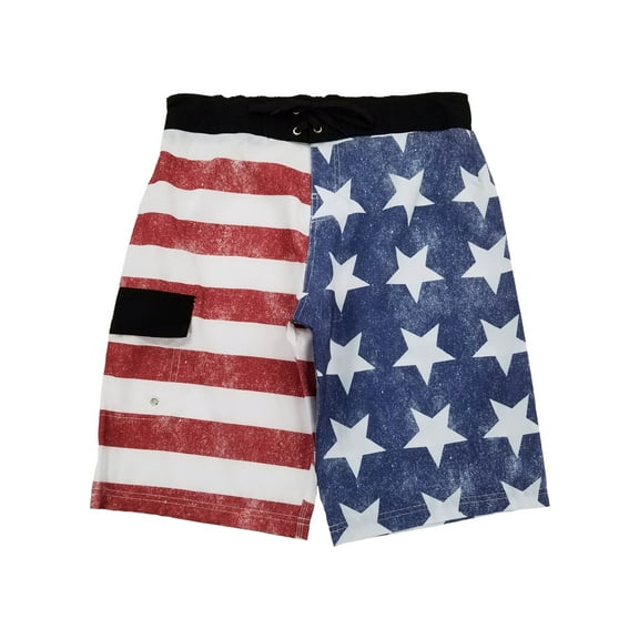 Mens Red White & Blue Vintage American Flag Patriot Board Shorts Swim Trunks M