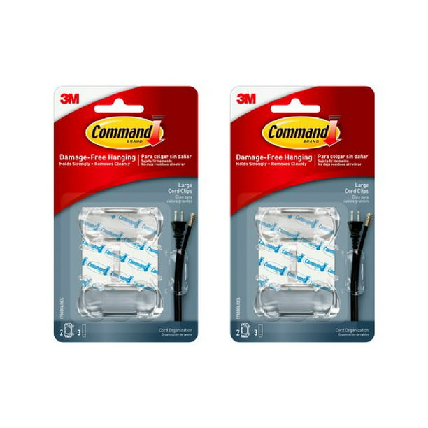 3m Command Large Cord Clips Hooks No Damage Adhesive 2 3 Strips Clear Pack Com - Hooks For Walls No Damage