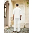 thumbnail image 2 of Men's Linen 2 Piece Outfit Long Sleeve Button Down Shirt with Elastic Waist Drawstring Lounge Pants Set White M, 2 of 5